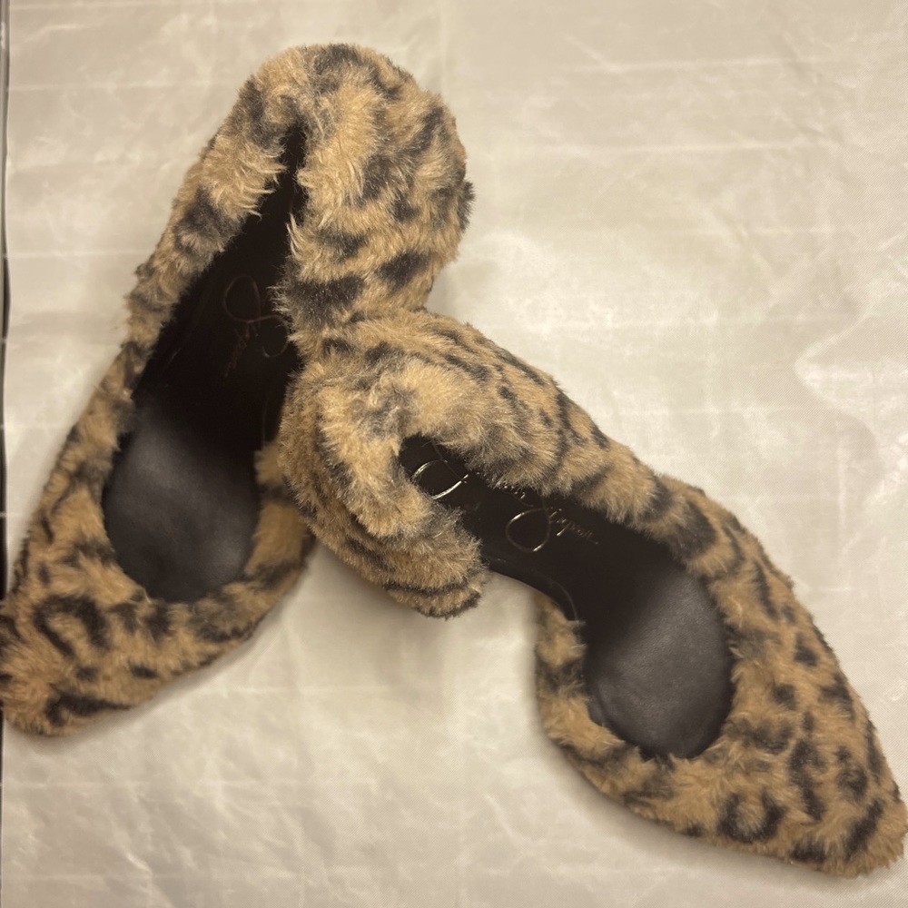 Jessica Simpson Leopard Print Fuzzy d'Orsay Pumps